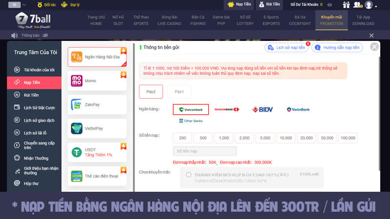 Nap tien 7ball bang ngan hang noi dia